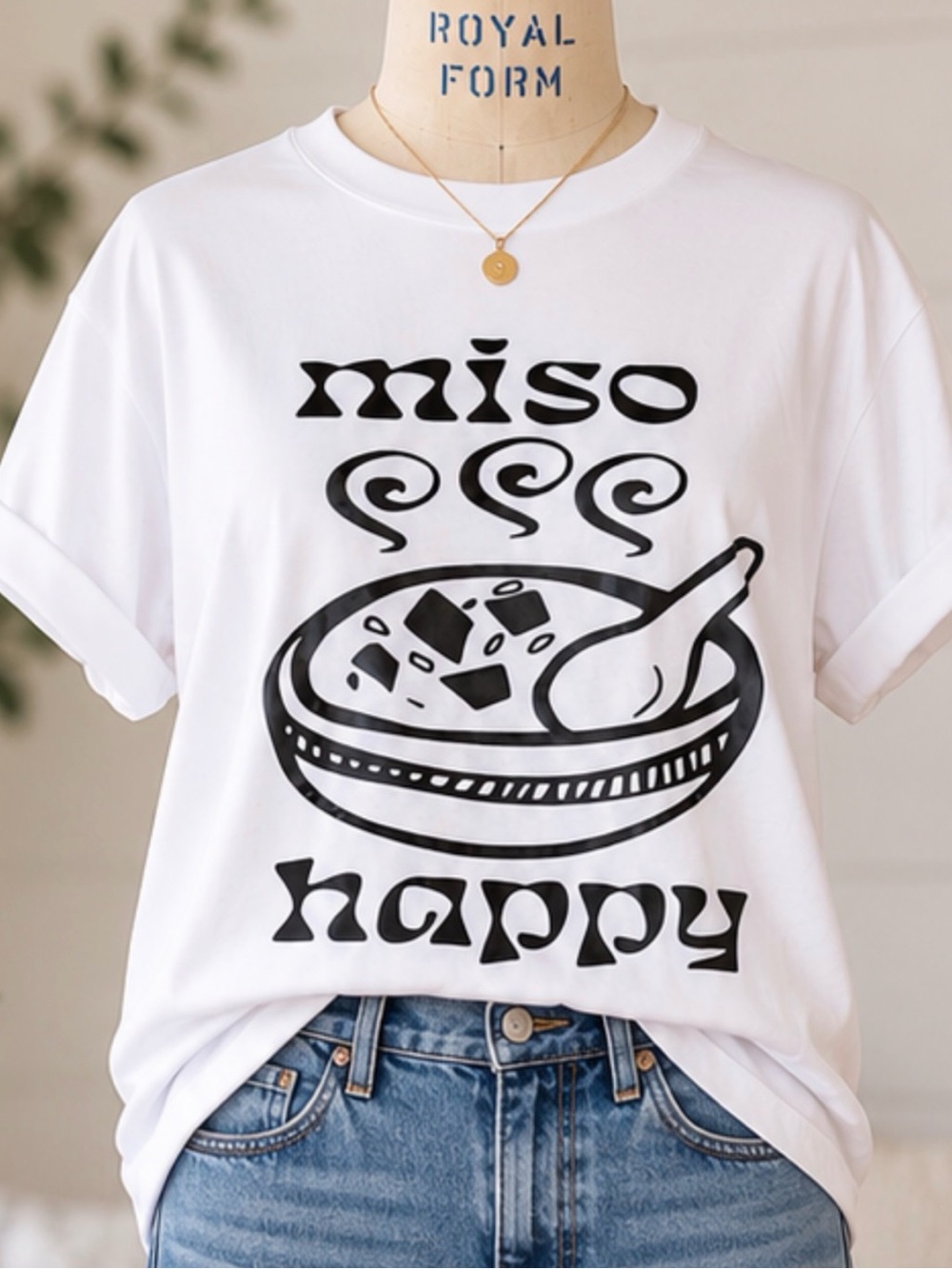Miso Happy Novelty Graphic Tee White Black Funny Japanese Food M